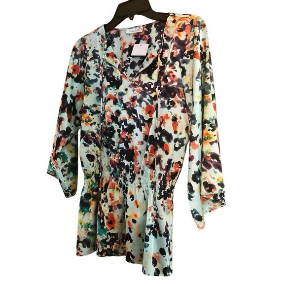 CALVIN KLEIN TUNIC BLOUSE  3/4 SLEEVE ECLECTIC SZ XS SOPHISTICATED CHIC - Picture 5 of 8